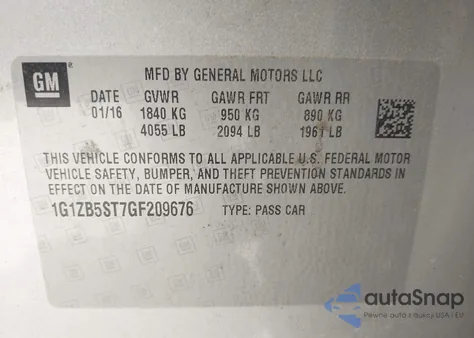 2016 Chevrolet Malibu Ls из США, поврежденный, VIN 1G1ZB5ST7GF209676